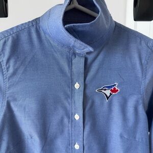 Blue Women’s Button-Down Blouse with Toronto Blue Jays Embroidered Logo